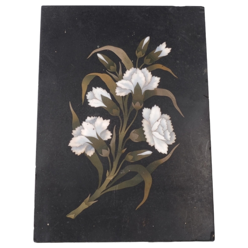 303 - An Antique Pietra Dura panel, stylised carnation decoration, 18.5 x 12.5cm