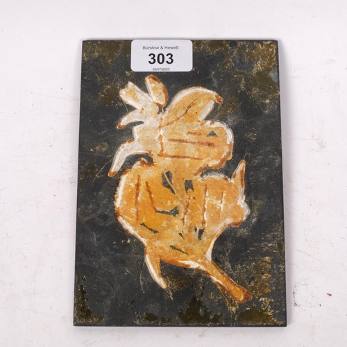 303 - An Antique Pietra Dura panel, stylised carnation decoration, 18.5 x 12.5cm