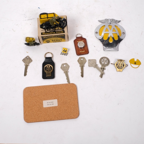 304 - A collection of AA memorabilia, including a boxed Scout patrol motorcycle and sidecar with rider, AA... 