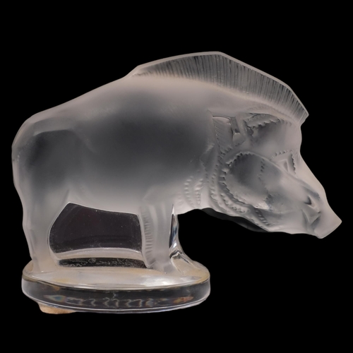 309 - LALIQUE - a glass sculpture modelled in the form of a razor back boar paperweight, L9cm