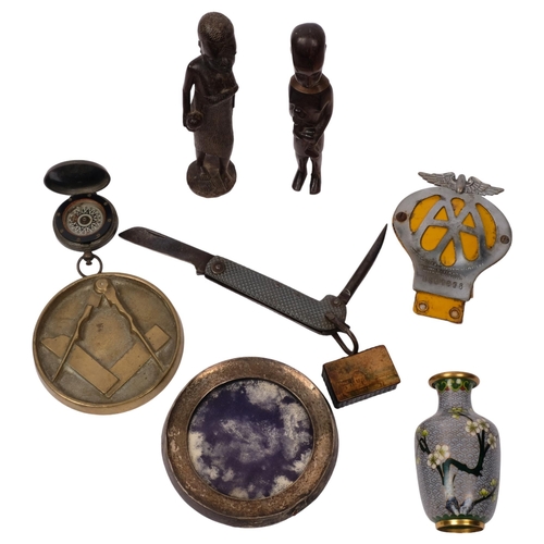 316 - A group of various items, to include 2 African carved figures, an early 20th century jack knife by H... 