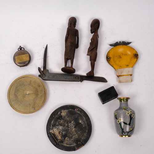 316 - A group of various items, to include 2 African carved figures, an early 20th century jack knife by H... 