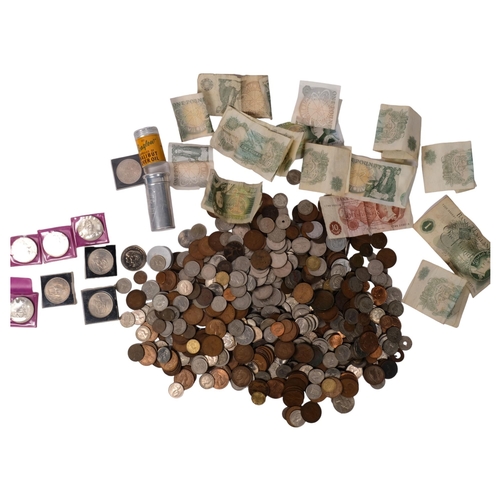 321 - A large collection of pre-decimal English and worldwide coins, One Pound notes etc