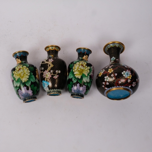 333 - A group of 3 cloisonne vases and another (4), tallest 18cm