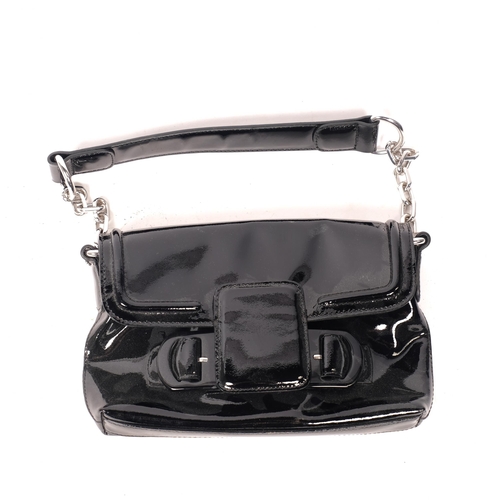 339 - Jaeger black patent leather handbag with chain link handle, length approx 23cm