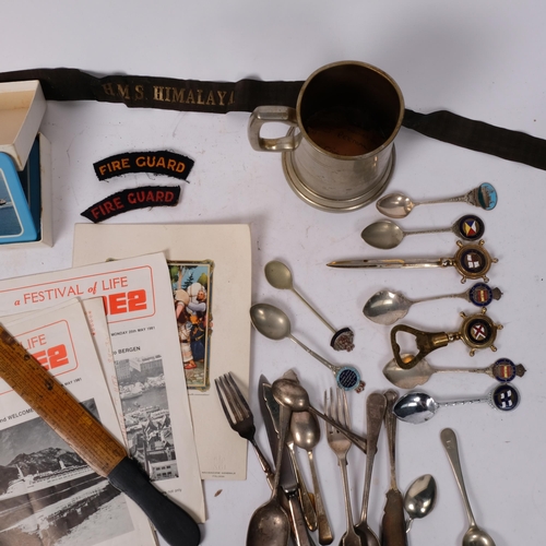 348 - A box of various Naval and sailing items, including a Royal Mail Lines plaque, a Union Castleline Ce... 