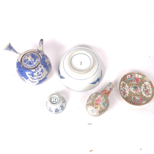 356 - A group of Chinese porcelain, including a large blue and white teapot with side-pouring handle, heig... 