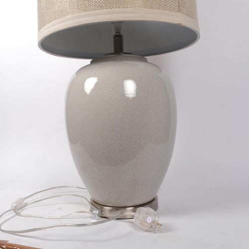 371 - A large Oriental style crackle glazed table lamp and shade, overall height 70cm