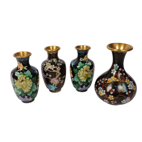 333 - A group of 3 cloisonne vases and another (4), tallest 18cm