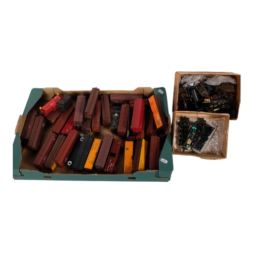 110 - A quantity of HO gauge locomotive parts, and various goods wagons, including many from Accurail