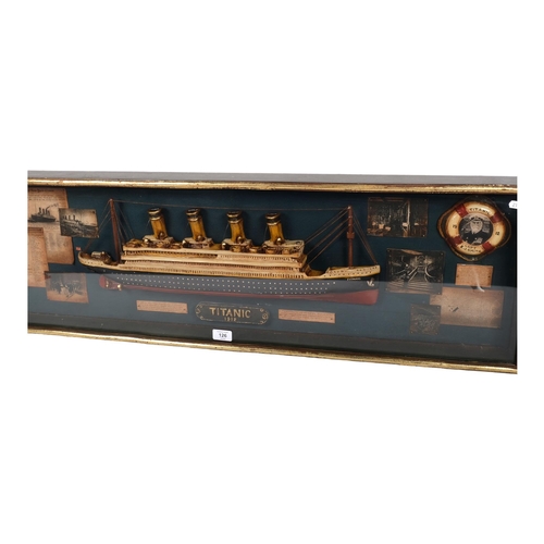 126 - TITANIC - a modern glass-cased diorama of the Titanic, diorama includes sectional model of the Titan... 