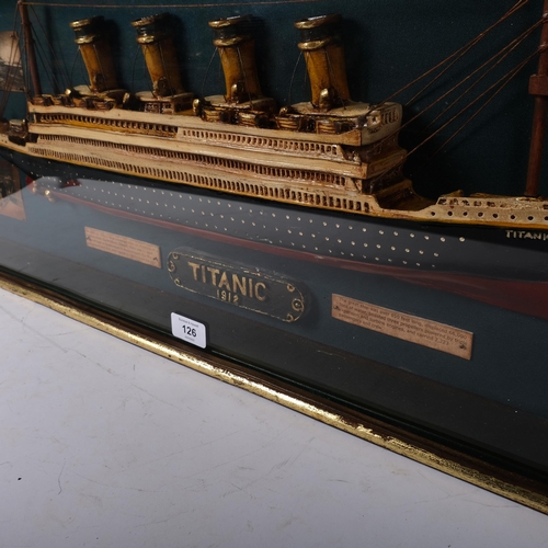 126 - TITANIC - a modern glass-cased diorama of the Titanic, diorama includes sectional model of the Titan... 