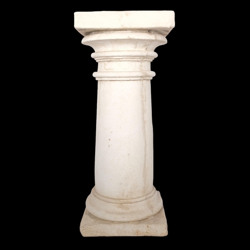 159 - A white finished concrete garden pedestal, with turned column and flat base, top width 24cm, height ... 