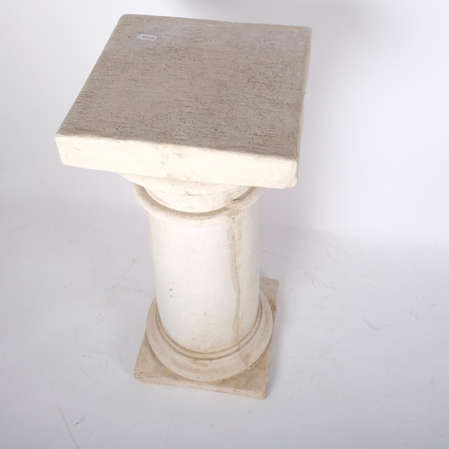 159 - A white finished concrete garden pedestal, with turned column and flat base, top width 24cm, height ... 