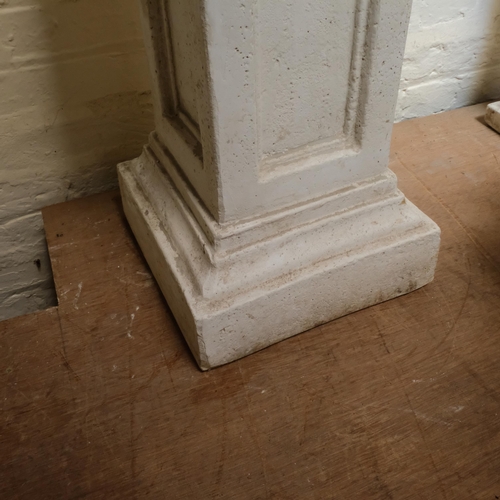 160 - A white finished concrete garden square pedestal on plinth base, W30cm, H67cm