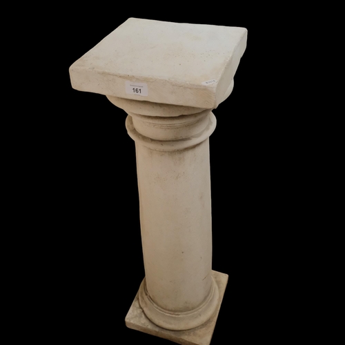 161 - A white finished concrete garden pedestal, with turned column and flat base, W24cm, H80cm