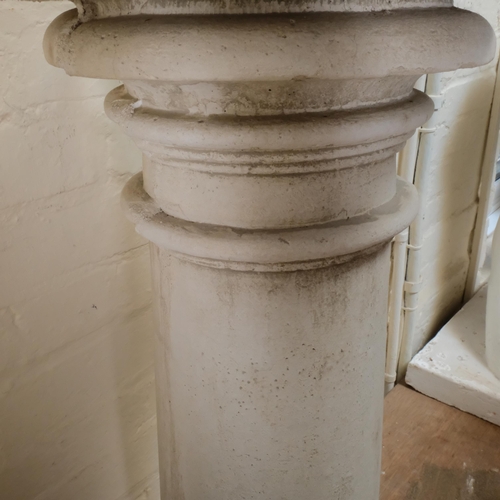 161 - A white finished concrete garden pedestal, with turned column and flat base, W24cm, H80cm