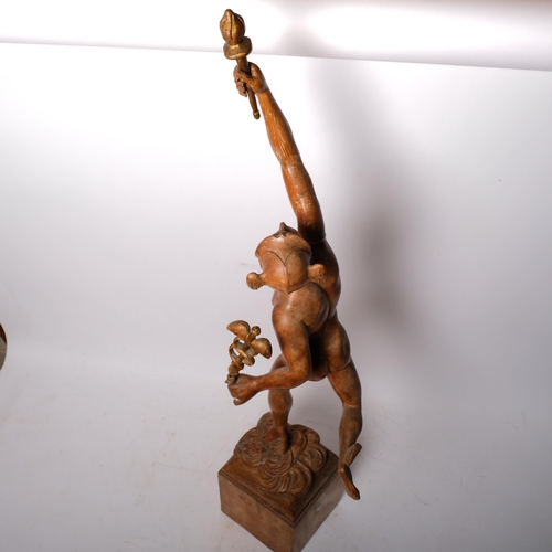 166 - A carved fruitwood study of Hermes, on square plinth base, H95cm