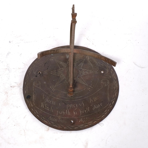 170 - An Antique bronze sundial, engraved decoration, W25cm