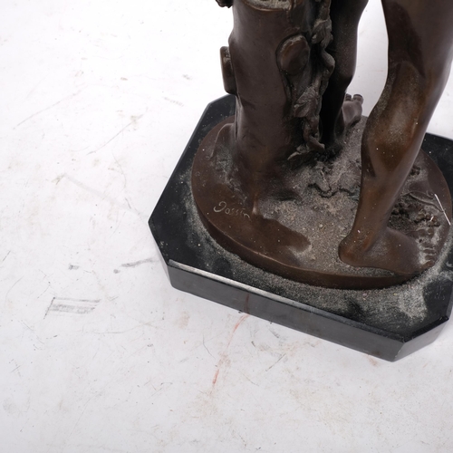 180 - A patinated bronze sculpture of Dionysus, on black marble plinth base, overall height 57cm