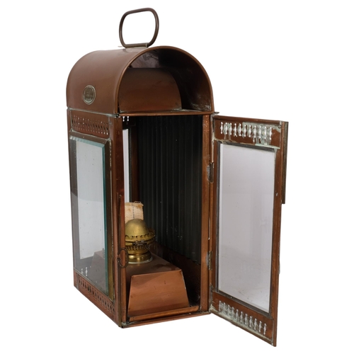 184 - DAVEY & COMPANY LONDON - a 19th century copper lantern, with 3 bevelled glass panels, complete with ... 