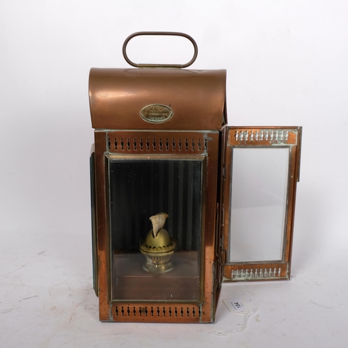 184 - DAVEY & COMPANY LONDON - a 19th century copper lantern, with 3 bevelled glass panels, complete with ... 