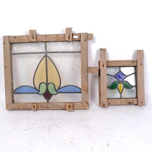 192 - 4 pieces of stained leadlight glass window panels, 2 pine-framed, largest unframed 37.5cm x 31cm