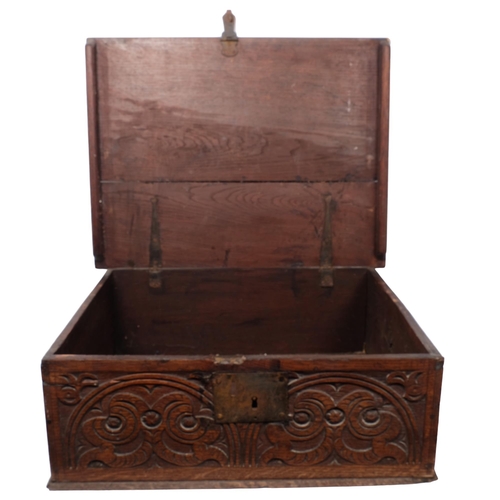 204 - An 18th century oak Bible box, relief carved decoration, 63 x 23 x 48cm