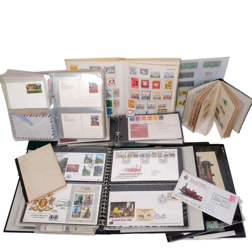 236 - 2 albums of First Day Covers, cigarette cards, Bluebell Railway train tickets, stamp albums etc (box... 