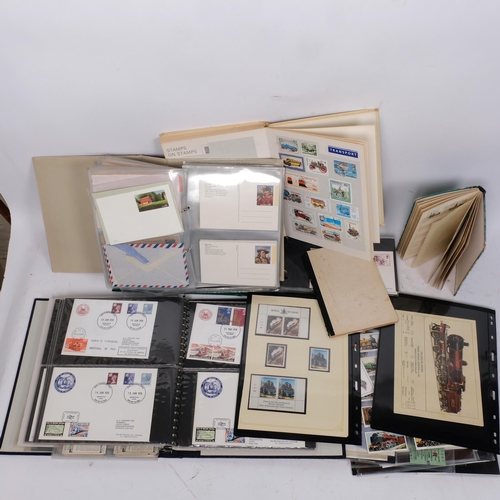 236 - 2 albums of First Day Covers, cigarette cards, Bluebell Railway train tickets, stamp albums etc (box... 