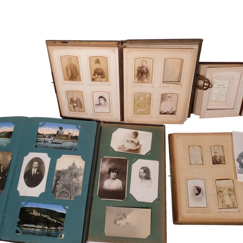 240 - 2 early 19th century postcard albums, mainly topographical, 2 Victorian leather-bound musical postca... 