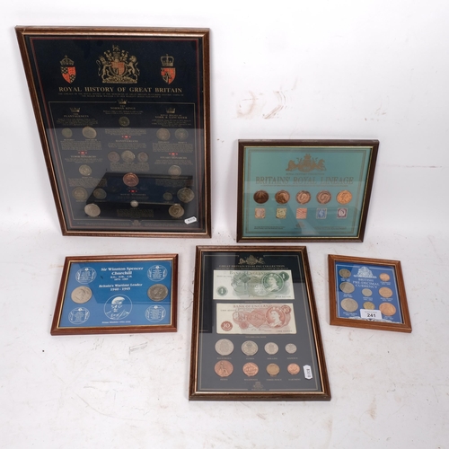 241 - A collection of 5 framed commemorative coin sets, including The Royal History of Great Britain, a Ge... 