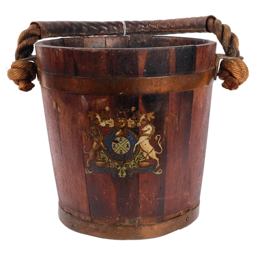 250 - A 19th century Naval fire bucket with leather-clad rope twist handle, H31cm