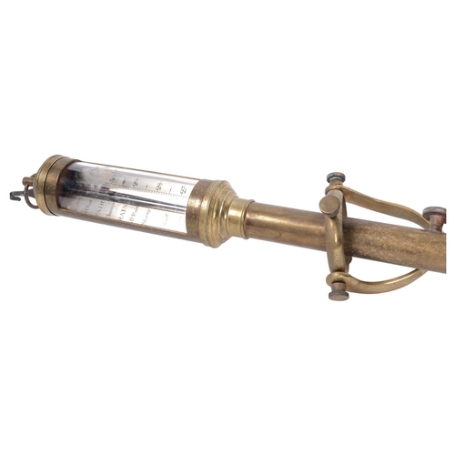 257 - ROSETTI, LONDON - an Antique brass ship's gimbal stick barometer, overall length 95cm