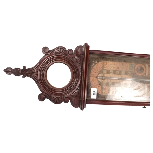 258 - An Admiral Fitzroy mahogany-cased barometer, L122cm (missing its central timepiece)