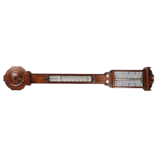 259 - JAMES BROWN, GLASGOW - a carved oak-cased combination barometer and thermometer, L105cm