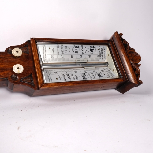 259 - JAMES BROWN, GLASGOW - a carved oak-cased combination barometer and thermometer, L105cm