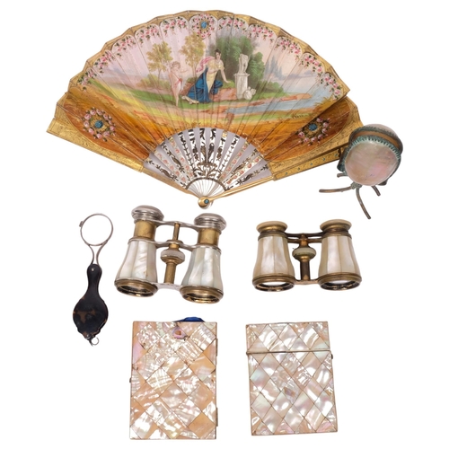 272 - 2 pairs of mother-of-pearl opera glasses, a mother-of-pearl card case and purse, a gilt-metal and pa... 