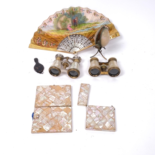 272 - 2 pairs of mother-of-pearl opera glasses, a mother-of-pearl card case and purse, a gilt-metal and pa... 