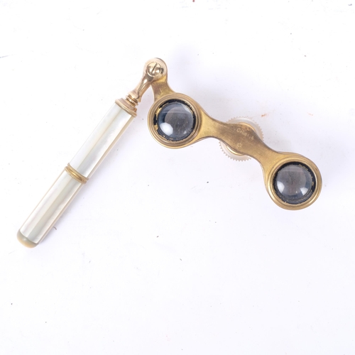 280 - GOLMONT, PARIS - a pair of 20th century French gilt-metal and mother-of-pearl lorgnette opera glasse... 