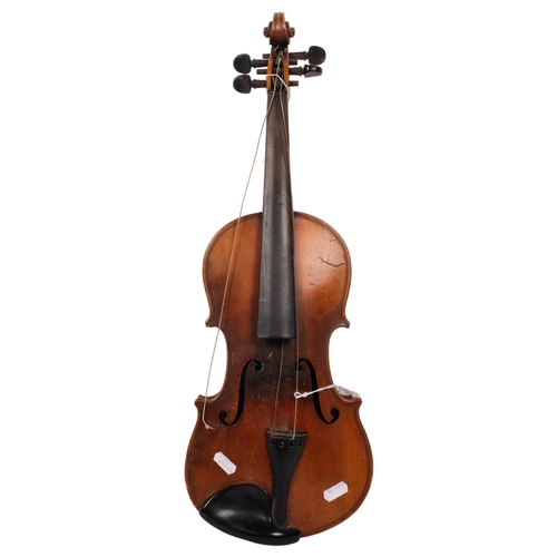 423 - An antique 4-string violin. No bows, carry case or labels. L - 33cm.