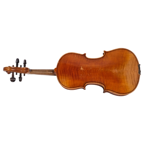 423 - An antique 4-string violin. No bows, carry case or labels. L - 33cm.