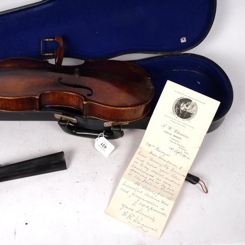 431 - 20th century violin, unmarked, for restoration, back length 14