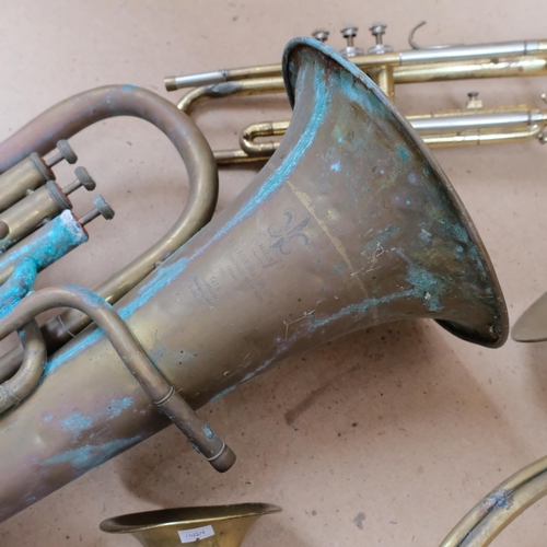 441 - A quantity of brass wind instruments, to include 2 trumpets, a cornet, tuba and horn (5)