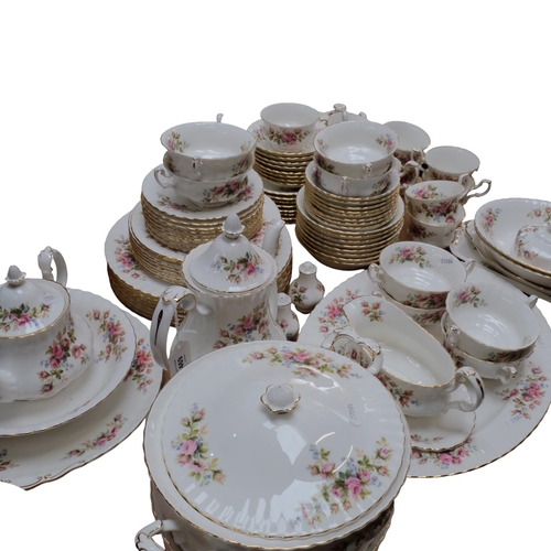 469 - A Royal Albert Moss Rose dinner service for 8 people, matching tea set, including teapot and coffee ... 