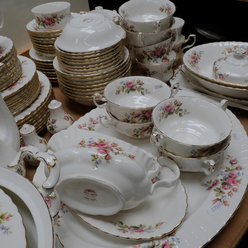 469 - A Royal Albert Moss Rose dinner service for 8 people, matching tea set, including teapot and coffee ... 