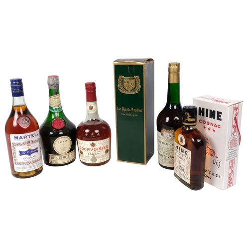 474 - 2 boxed Cognacs, and 3 others - Martell, Benedictine and Courvoisier (5)