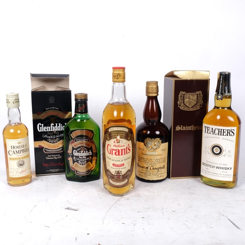 476 - Boxed Slaintheva Whisky, boxed Glenfiddich, and 3 others bottles of Whisky