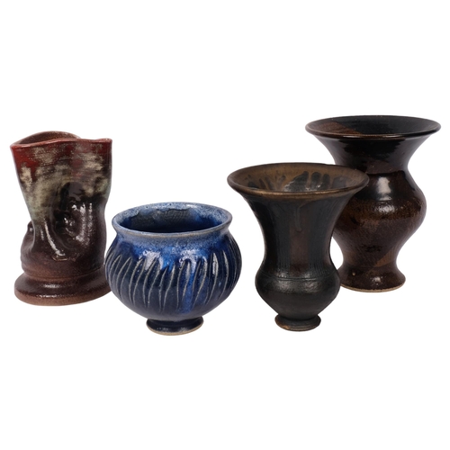 482 - 3 Studio pottery vases, tallest 19.5cm, and a bowl