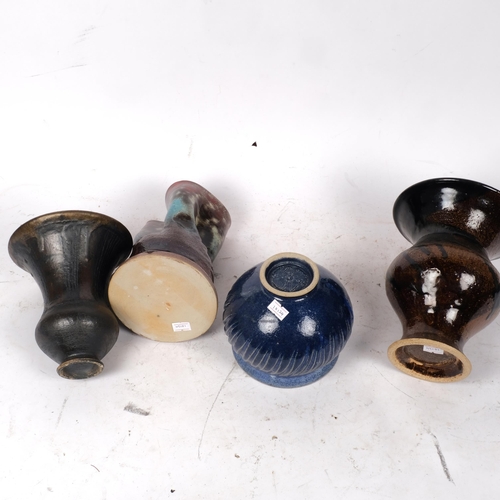 482 - 3 Studio pottery vases, tallest 19.5cm, and a bowl